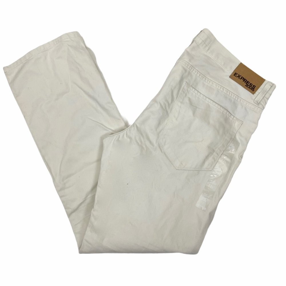 Express Kingston Straight Leg Off White Jeans